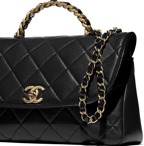 Flap bag with top handle, Lambskin, black — Fashion .